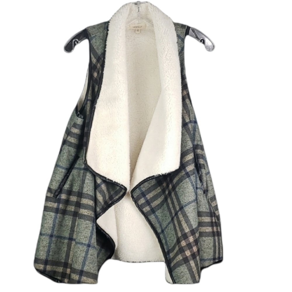Hopefully Gray Plaid Vest Sherpa Lined Small